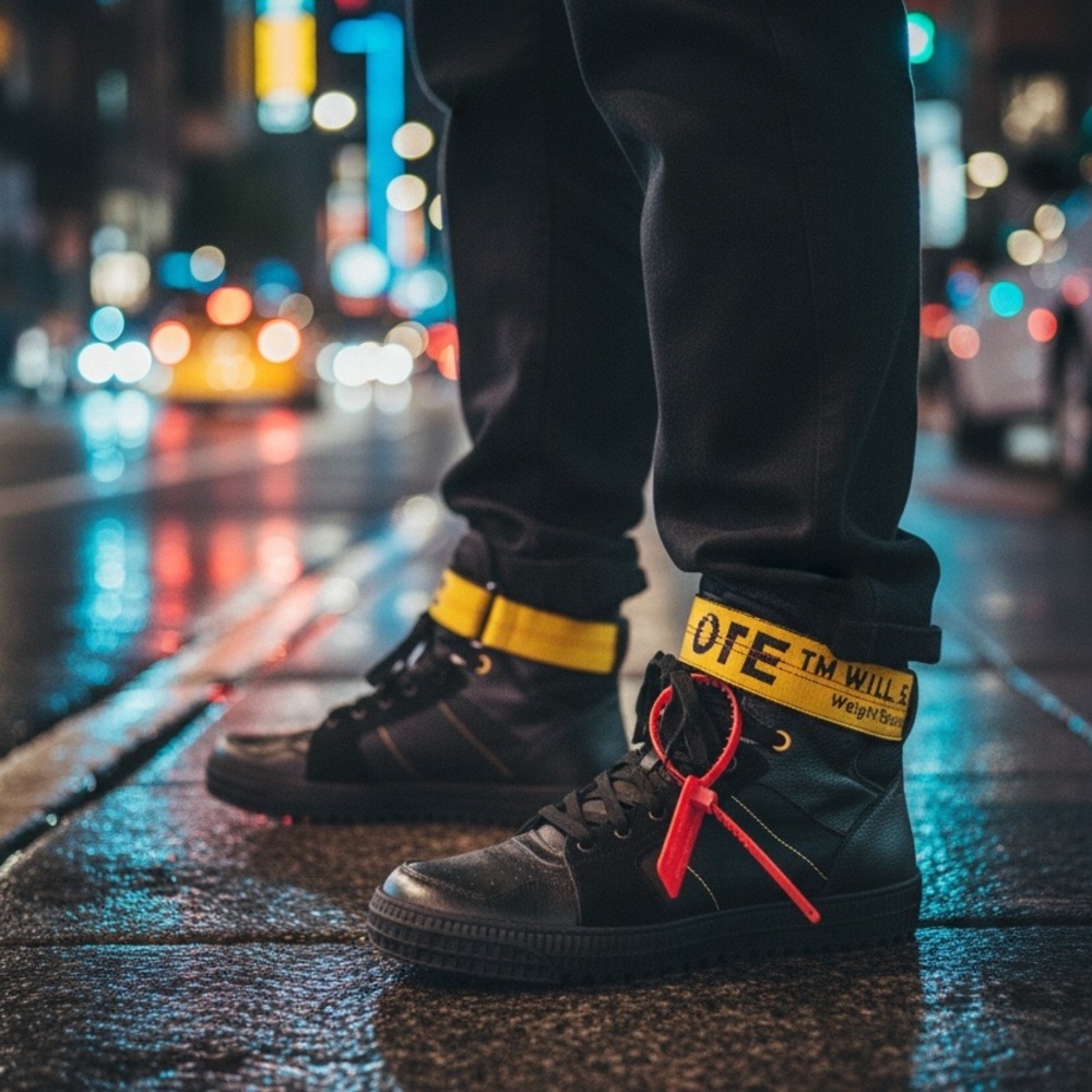 Off-White Black and Yellow High-Top Sneakers
